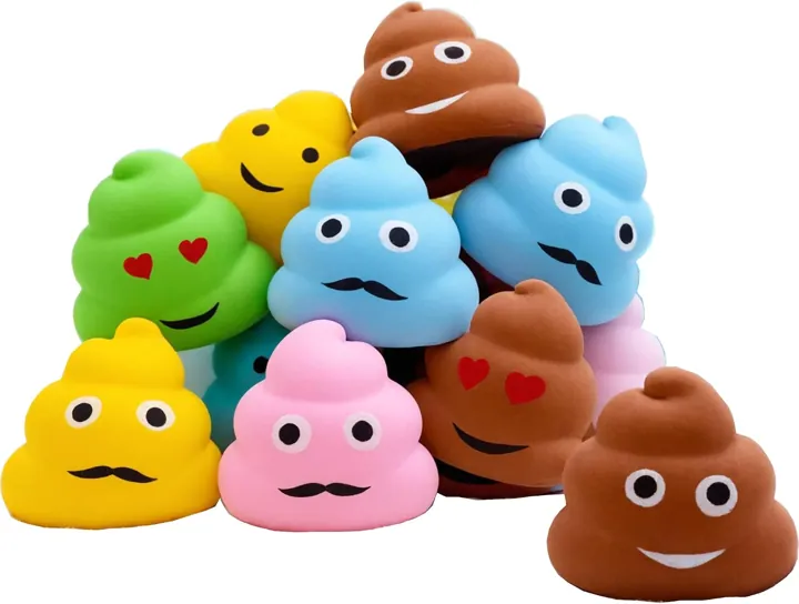Squishies con forma de caca de colores y caras divertidas